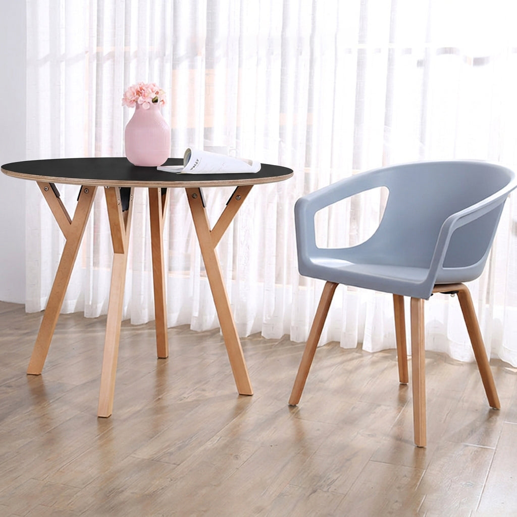 Round Consultation Table Eucalyptus Plywood Top Dining Table - Nordic Solid Beech Wood Legs &amp; Triangular Support Structure &amp; Smooth Rounded Edges, Aluminum Alloy Connectors &amp; Non-Slip Feet For Dining Room