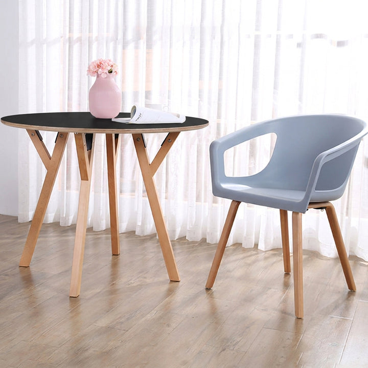 Round Consultation Table Eucalyptus Plywood Top Dining Table - Nordic Solid Beech Wood Legs &amp; Triangular Support Structure &amp; Smooth Rounded Edges, Aluminum Alloy Connectors &amp; Non-Slip Feet For Dining Room