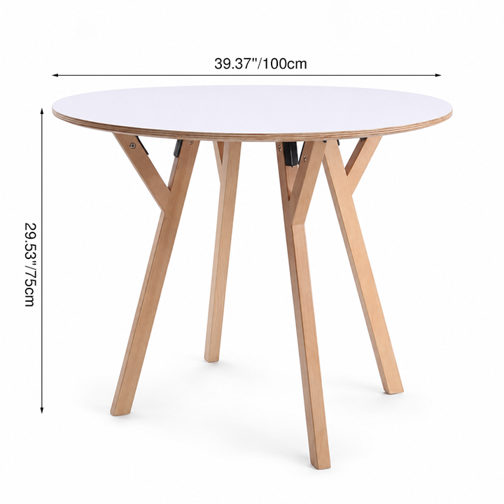 Round Consultation Table Eucalyptus Plywood Top Dining Table - Nordic Solid Beech Wood Legs &amp; Triangular Support Structure &amp; Smooth Rounded Edges, Aluminum Alloy Connectors &amp; Non-Slip Feet For Dining Room