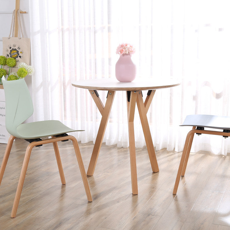 Round Consultation Table Eucalyptus Plywood Top Dining Table - Nordic Solid Beech Wood Legs &amp; Triangular Support Structure &amp; Smooth Rounded Edges, Aluminum Alloy Connectors &amp; Non-Slip Feet For Dining Room