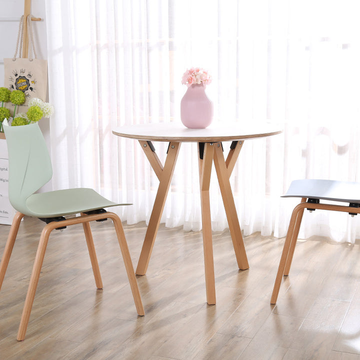 Round Consultation Table Eucalyptus Plywood Top Dining Table - Nordic Solid Beech Wood Legs &amp; Triangular Support Structure &amp; Smooth Rounded Edges, Aluminum Alloy Connectors &amp; Non-Slip Feet For Dining Room