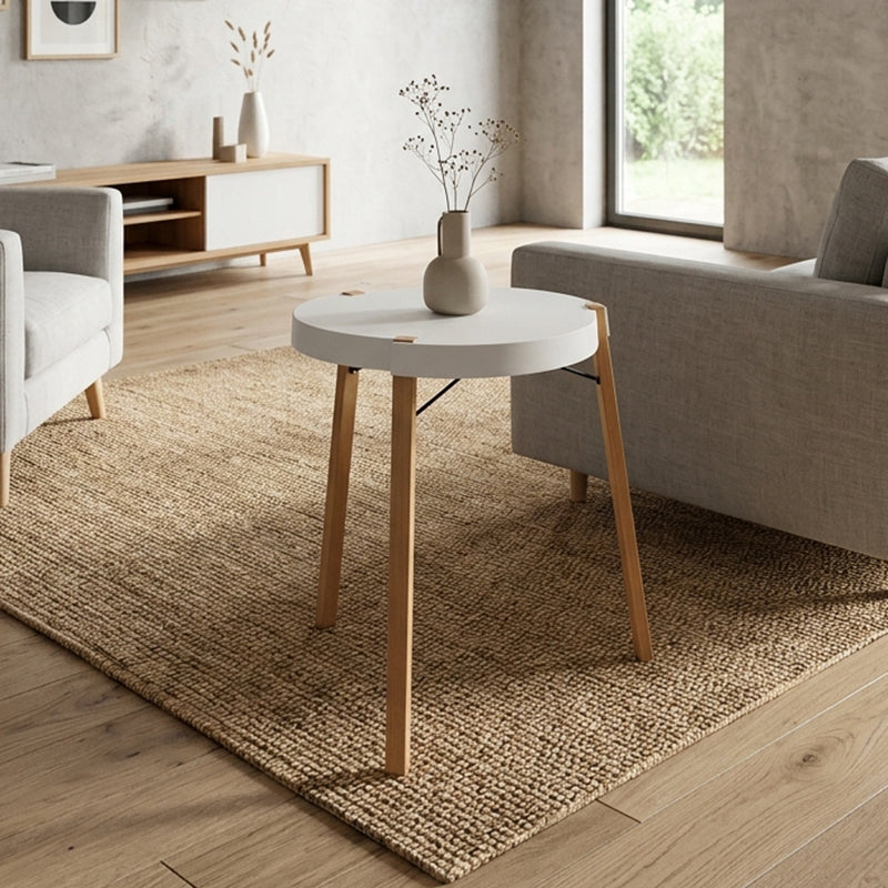 Contemporary White Round Table, Durable PP Tabletop &amp; Solid Beech Wood Legs End Table - Nordic Small Table Two Sizes Optional, Can Be Combined &amp; Matched For Layered Home Decor