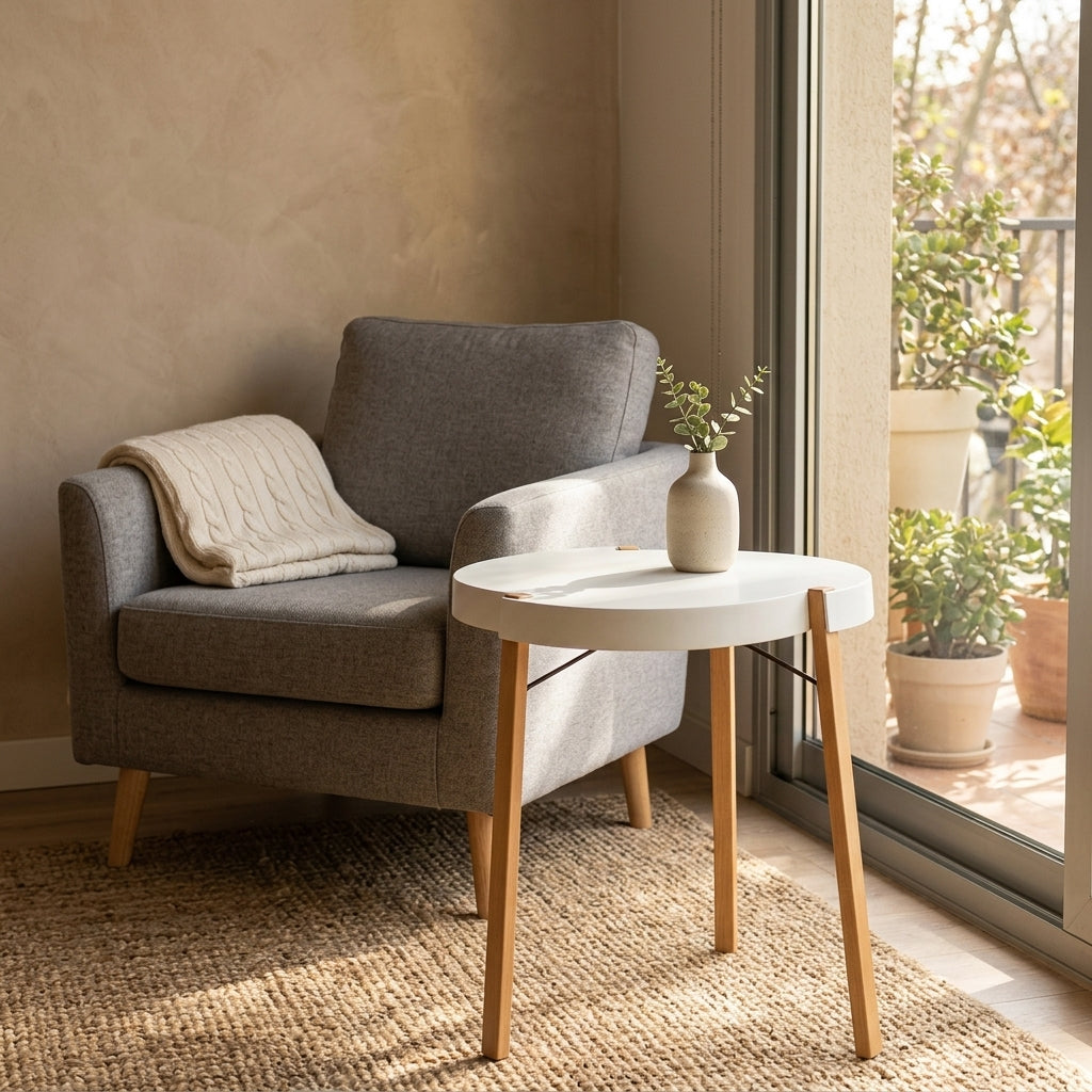 Contemporary White Round Table, Durable PP Tabletop &amp; Solid Beech Wood Legs End Table - Nordic Small Table Two Sizes Optional, Can Be Combined &amp; Matched For Layered Home Decor