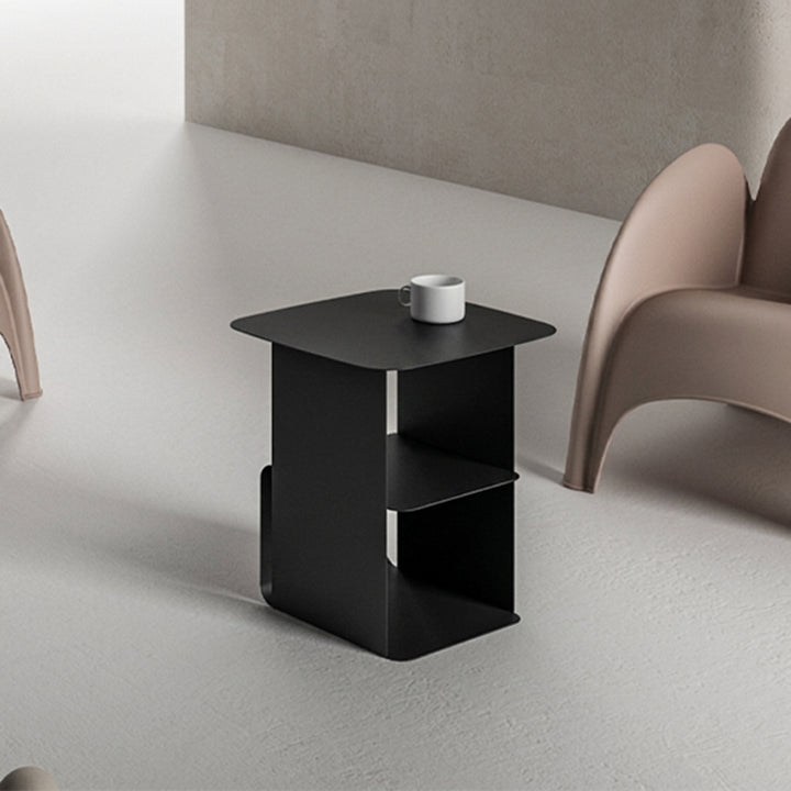 Modern Black Cold-Rolled Steel Geometric Hollow Design End Table - Minimalist Sturdy &amp; Space Saving Multi-functional Accent Table &amp; Rounded Edge Anti-collision Small Corner Table For Living Room