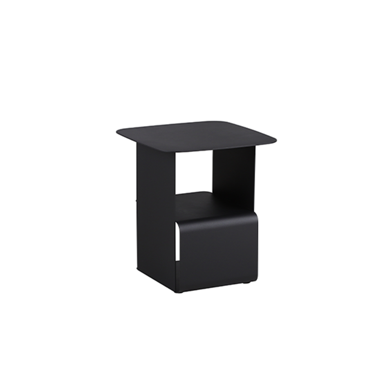 Modern Black Cold-Rolled Steel Geometric Hollow Design End Table - Minimalist Sturdy &amp; Space Saving Multi-functional Accent Table &amp; Rounded Edge Anti-collision Small Corner Table For Living Room