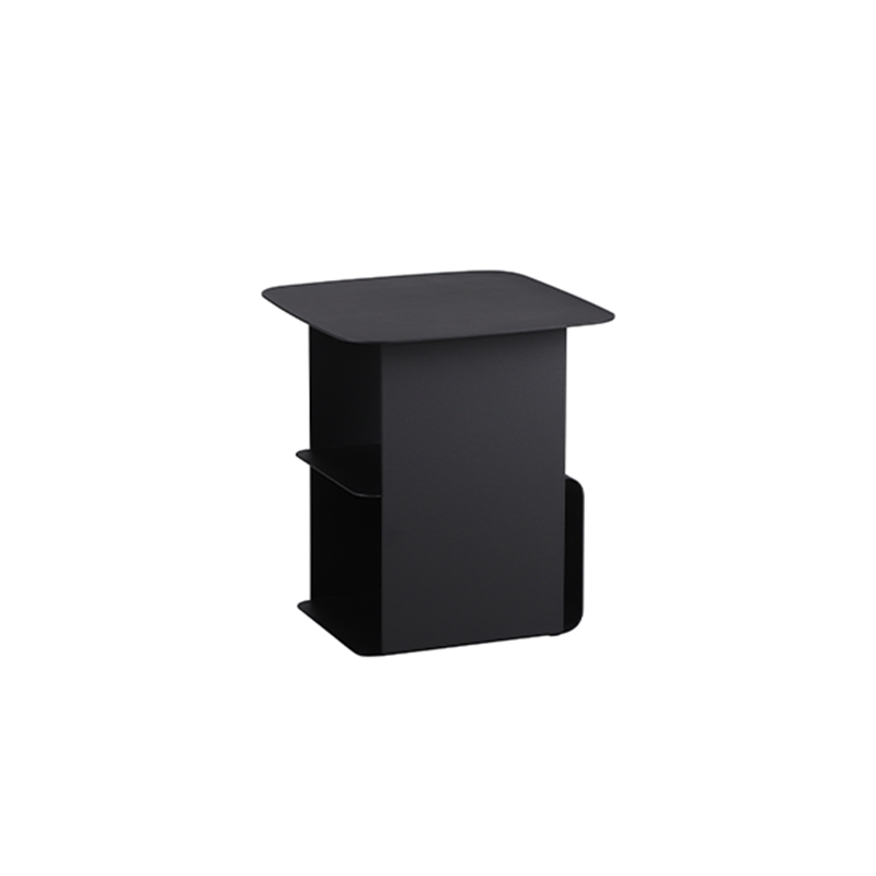 Modern Black Cold-Rolled Steel Geometric Hollow Design End Table - Minimalist Sturdy &amp; Space Saving Multi-functional Accent Table &amp; Rounded Edge Anti-collision Small Corner Table For Living Room