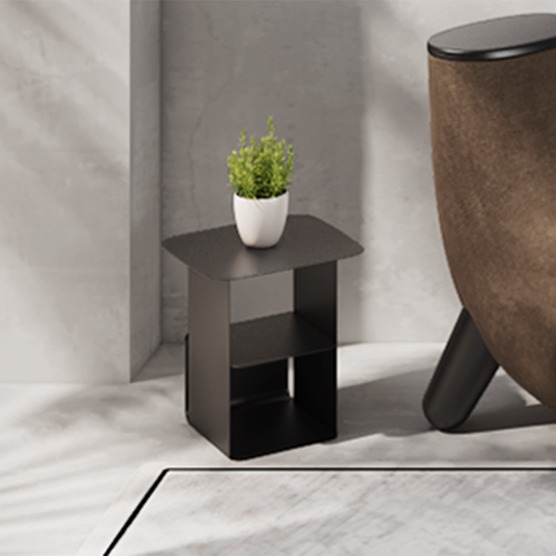 Modern Black Cold-Rolled Steel Geometric Hollow Design End Table - Minimalist Sturdy &amp; Space Saving Multi-functional Accent Table &amp; Rounded Edge Anti-collision Small Corner Table For Living Room