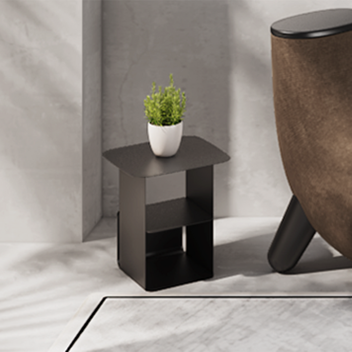 Modern Black Cold-Rolled Steel Geometric Hollow Design End Table - Minimalist Sturdy &amp; Space Saving Multi-functional Accent Table &amp; Rounded Edge Anti-collision Small Corner Table For Living Room