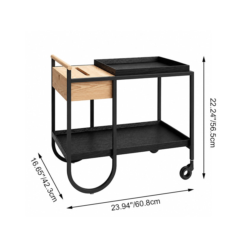 Scandinavian Wooden Tray Shelves &amp; Sturdy Iron Frame, Movable End Table - Nordic Side Table With Smooth-Rolling Casters, Fixed Rear Support Legs, And Multifunctional Design For Snacks, Drinks, And Everyday Storage For Living Room