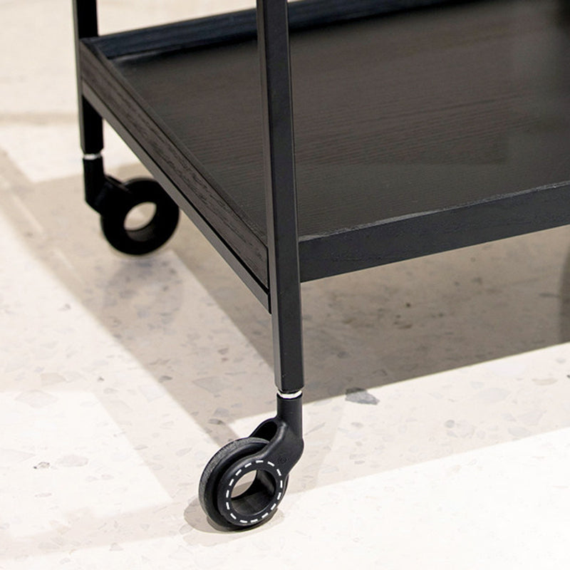 Scandinavian Wooden Tray Shelves &amp; Sturdy Iron Frame, Movable End Table - Nordic Side Table With Smooth-Rolling Casters, Fixed Rear Support Legs, And Multifunctional Design For Snacks, Drinks, And Everyday Storage For Living Room