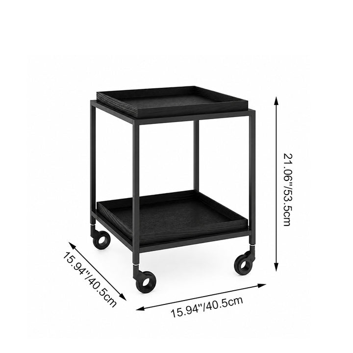 Scandinavian Wooden Tray Shelves &amp; Sturdy Iron Frame, Movable End Table - Nordic Side Table With Smooth-Rolling Casters, Fixed Rear Support Legs, And Multifunctional Design For Snacks, Drinks, And Everyday Storage For Living Room