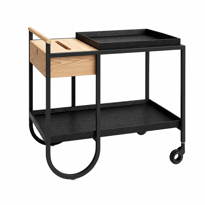 Scandinavian Wooden Tray Shelves &amp; Sturdy Iron Frame, Movable End Table - Nordic Side Table With Smooth-Rolling Casters, Fixed Rear Support Legs, And Multifunctional Design For Snacks, Drinks, And Everyday Storage For Living Room