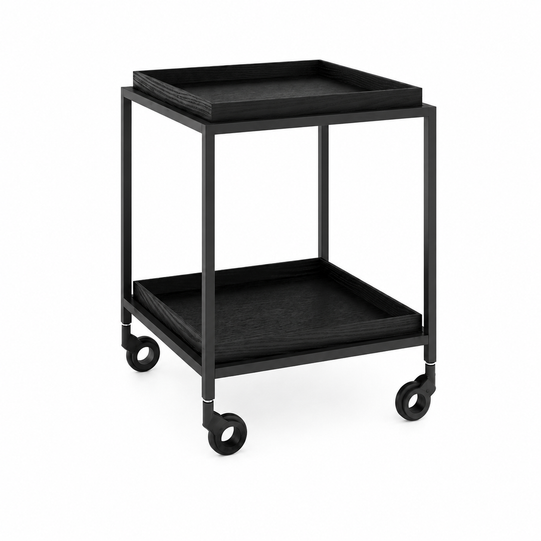 Scandinavian Wooden Tray Shelves &amp; Sturdy Iron Frame, Movable End Table - Nordic Side Table With Smooth-Rolling Casters, Fixed Rear Support Legs, And Multifunctional Design For Snacks, Drinks, And Everyday Storage For Living Room