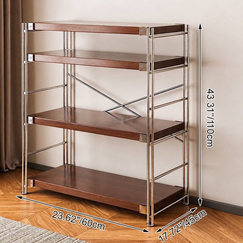 Heavy-Duty Anti-Deformation Organizer Storage Shelf - Minimalist Multi-Tier Freestanding Display Shelf, X-Reinforced Carbon Steel Frame, Height Adjustable Particleboard, Walnut &amp; Natural Wood Options For Living Room