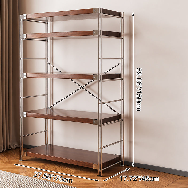 Heavy-Duty Anti-Deformation Organizer Storage Shelf - Minimalist Multi-Tier Freestanding Display Shelf, X-Reinforced Carbon Steel Frame, Height Adjustable Particleboard, Walnut &amp; Natural Wood Options For Living Room