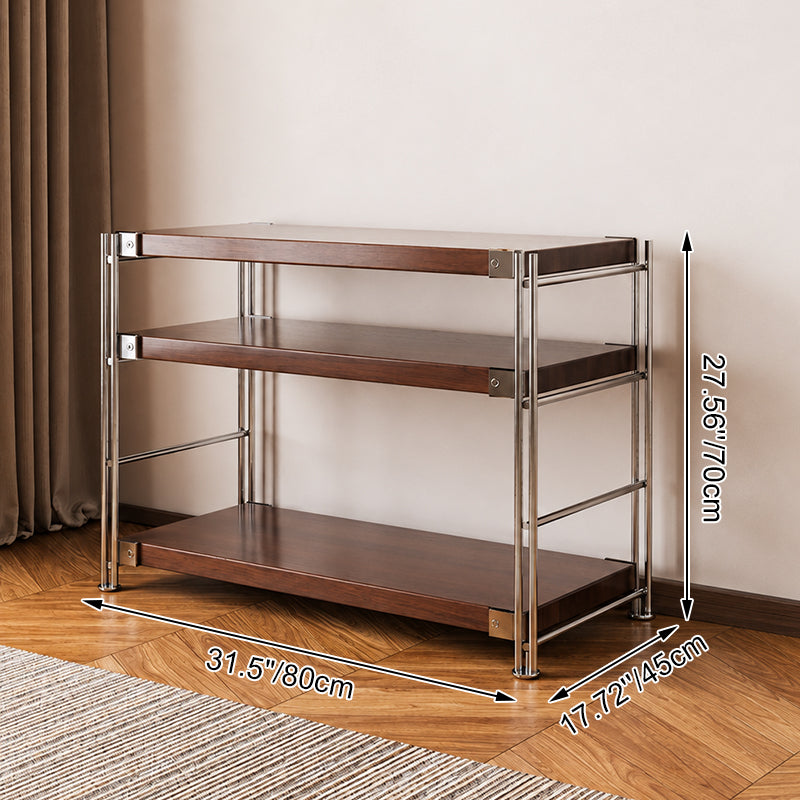 Heavy-Duty Anti-Deformation Organizer Storage Shelf - Minimalist Multi-Tier Freestanding Display Shelf, X-Reinforced Carbon Steel Frame, Height Adjustable Particleboard, Walnut &amp; Natural Wood Options For Living Room