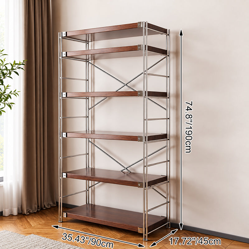 Heavy-Duty Anti-Deformation Organizer Storage Shelf - Minimalist Multi-Tier Freestanding Display Shelf, X-Reinforced Carbon Steel Frame, Height Adjustable Particleboard, Walnut &amp; Natural Wood Options For Living Room