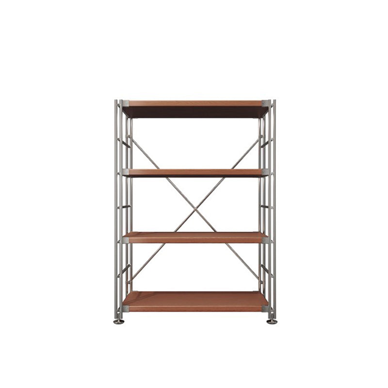 Heavy-Duty Anti-Deformation Organizer Storage Shelf - Minimalist Multi-Tier Freestanding Display Shelf, X-Reinforced Carbon Steel Frame, Height Adjustable Particleboard, Walnut &amp; Natural Wood Options For Living Room