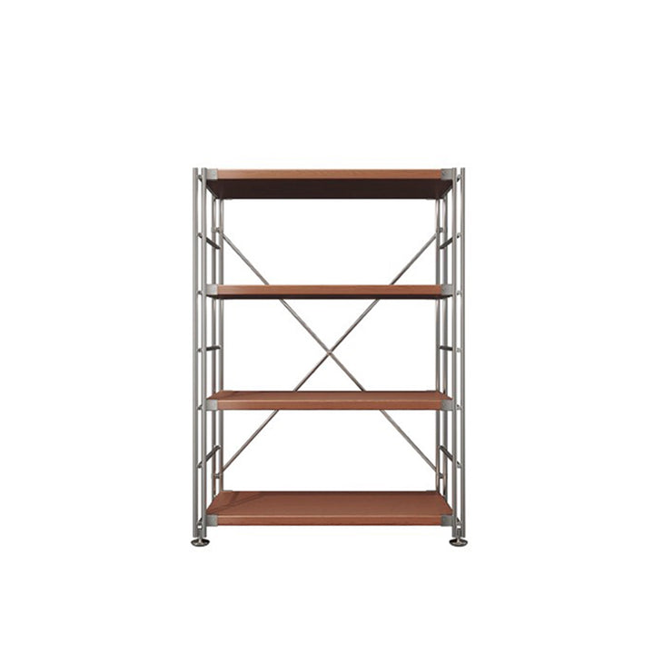 Heavy-Duty Anti-Deformation Organizer Storage Shelf - Minimalist Multi-Tier Freestanding Display Shelf, X-Reinforced Carbon Steel Frame, Height Adjustable Particleboard, Walnut &amp; Natural Wood Options For Living Room