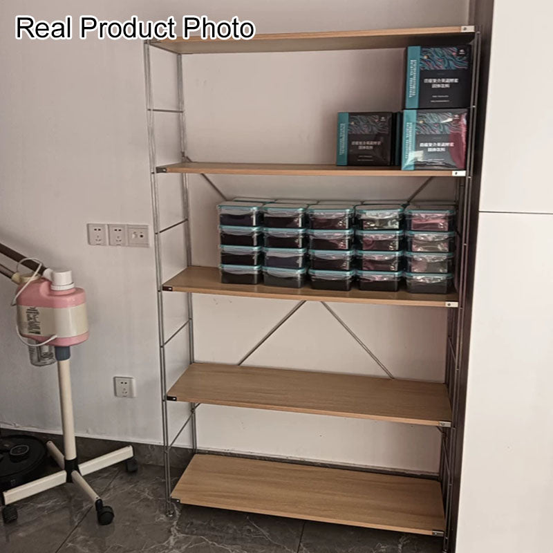 Heavy-Duty Anti-Deformation Organizer Storage Shelf - Minimalist Multi-Tier Freestanding Display Shelf, X-Reinforced Carbon Steel Frame, Height Adjustable Particleboard, Walnut &amp; Natural Wood Options For Living Room