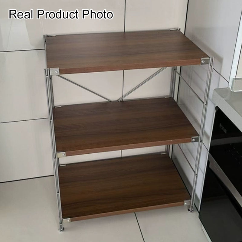 Heavy-Duty Anti-Deformation Organizer Storage Shelf - Minimalist Multi-Tier Freestanding Display Shelf, X-Reinforced Carbon Steel Frame, Height Adjustable Particleboard, Walnut &amp; Natural Wood Options For Living Room