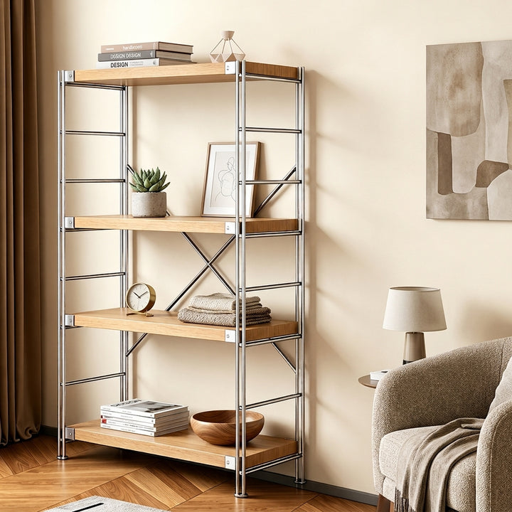 Modern 4-Tier Freestanding Storage Shelf - Minimalist Display Rack With Adjustable Particleboard Shelves & Solid Steel Frame. Compatible With Robot Vacuums, Heavy-duty, Rust-proof, Multiple Sizes For Home Storage For Living Room