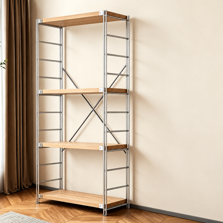 Modern 4-Tier Freestanding Storage Shelf - Minimalist Display Rack With Adjustable Particleboard Shelves & Solid Steel Frame. Compatible With Robot Vacuums, Heavy-duty, Rust-proof, Multiple Sizes For Home Storage For Living Room