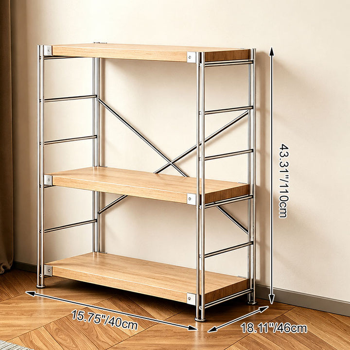 Adjustable 3 & 5 Tier Freestanding Solid Steel Frame Particleboard Storage Shelf - Minimalist Wood Look Rack, Compatible With Robot Vacuum, Multiple Sizes For Living Room