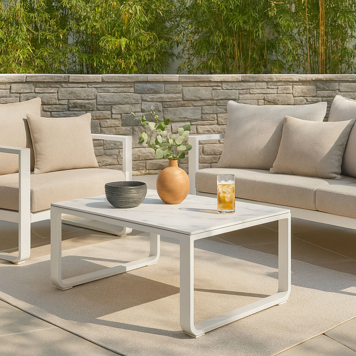 Rust-Resistant Rectangular Outdoor Coffee Table - 1-Tier Spacious Design For Balcony &amp; Garden