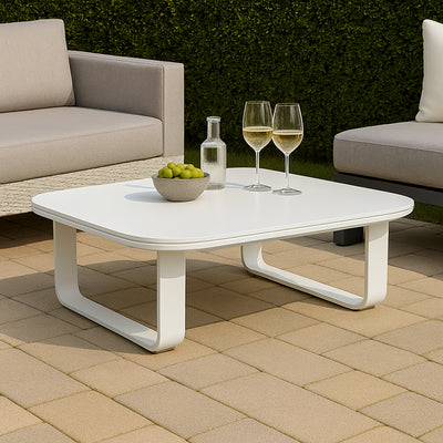 Sleek White Square Outdoor Coffee Table - 1-Tier Functional Design For Stylish Gardens & Outdoor Patios