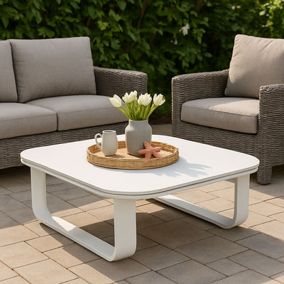 Sleek White Square Outdoor Coffee Table - 1-Tier Functional Design For Stylish Gardens & Outdoor Patios