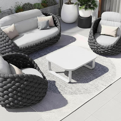 Sleek White Square Outdoor Coffee Table - 1-Tier Functional Design For Stylish Gardens & Outdoor Patios