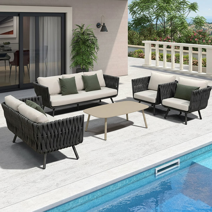 Minimalist Aluminum Outdoor Coffee Table - Sturdy 4-Leg Support & Rounded Corner Design For Outdoor Patios & Gardens