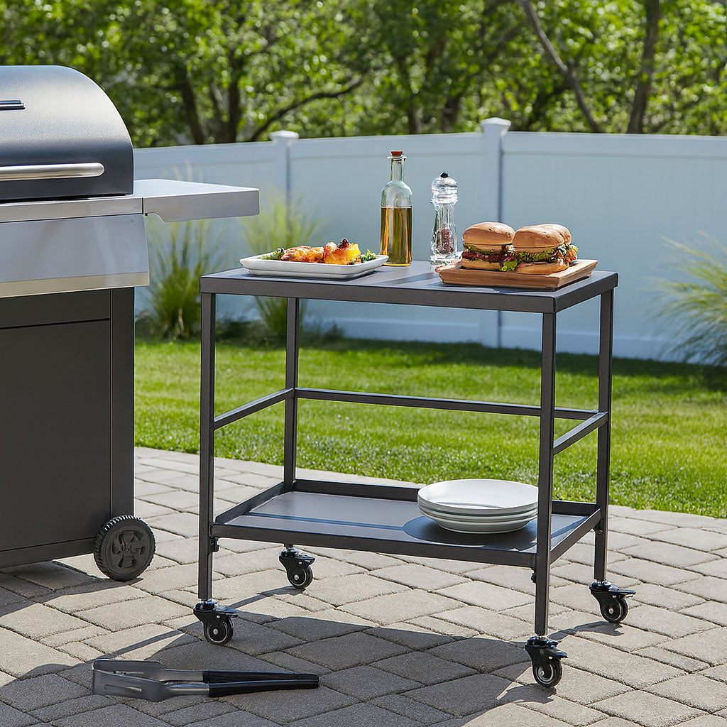 Vielseitiger Outdoor-Wagen Beistelltisch - 2-stufiger beweglicher Stauraum für Gärten &amp; Außenpatios 