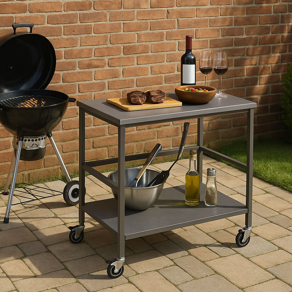 Vielseitiger Outdoor-Wagen Beistelltisch - 2-stufiger beweglicher Stauraum für Gärten &amp; Außenpatios 