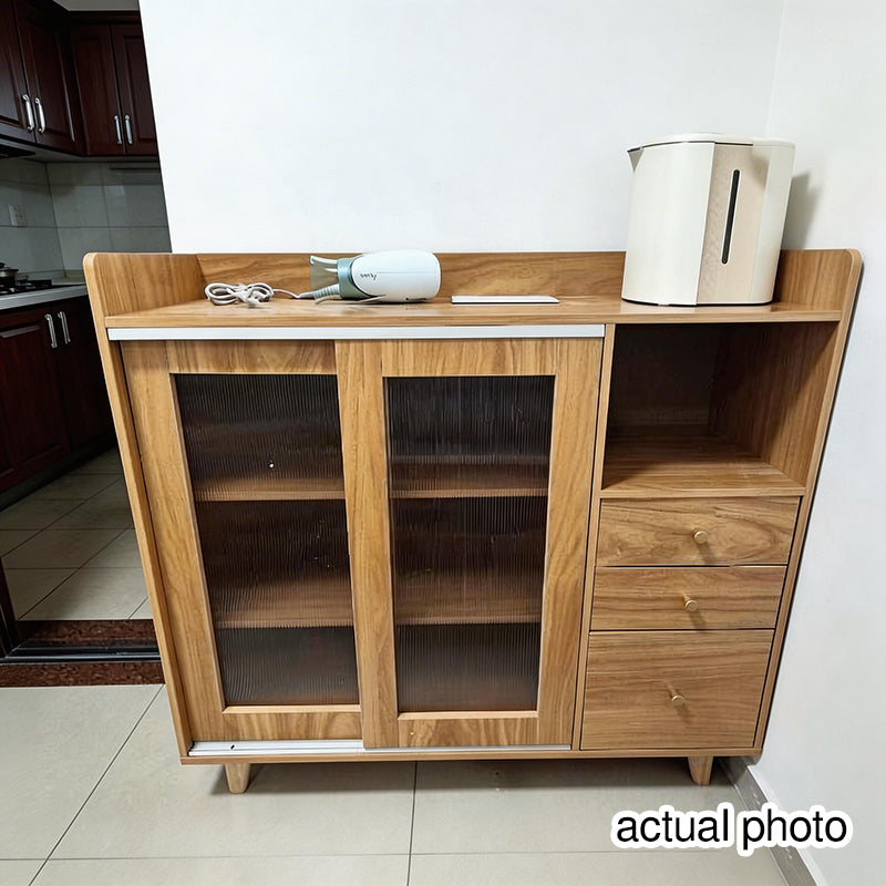 Traditional Japanese Rectangular Solid Wood MDF Artificial Board Acrylic Sideboard Cabinet 3-Drawer For Dining Room &amp; Living Room