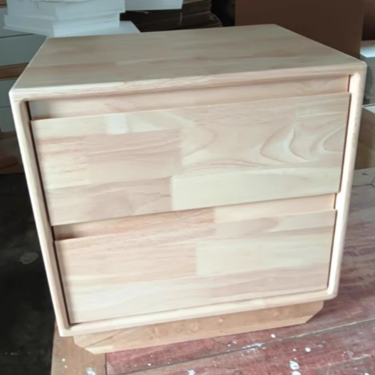 Mesita de noche cuadrada minimalista moderna de madera maciza con 2 cajones para dormitorio 