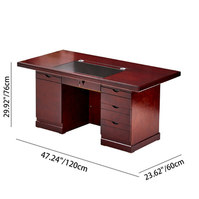 Contemporary Retro Solid Wood Rectangular Desk With 3 Drawers 1 Cabinet For Home Office And Study