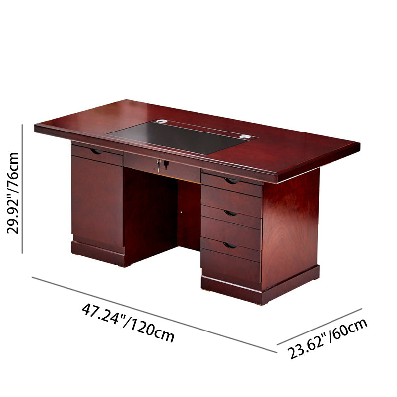 Contemporary Retro Solid Wood Rectangular Desk With 3 Drawers 1 Cabinet For Home Office And Study