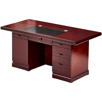 Contemporary Retro Solid Wood Rectangular Desk With 3 Drawers 1 Cabinet For Home Office And Study