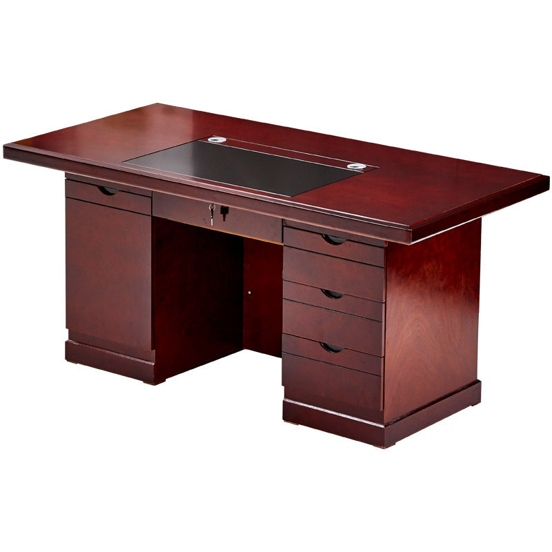 Contemporary Retro Solid Wood Rectangular Desk With 3 Drawers 1 Cabinet For Home Office And Study