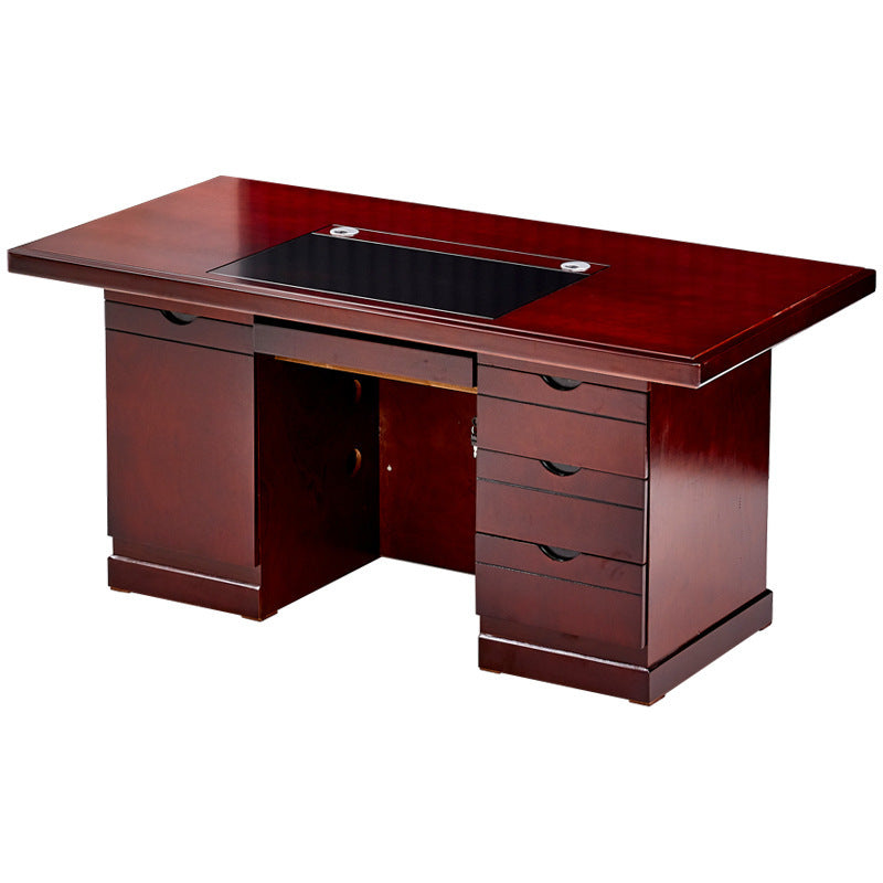 Contemporary Retro Solid Wood Rectangular Desk With 3 Drawers 1 Cabinet For Home Office And Study