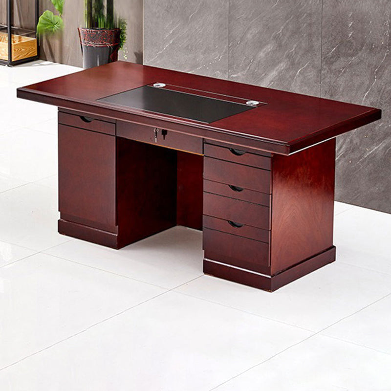 Contemporary Retro Solid Wood Rectangular Desk With 3 Drawers 1 Cabinet For Home Office And Study