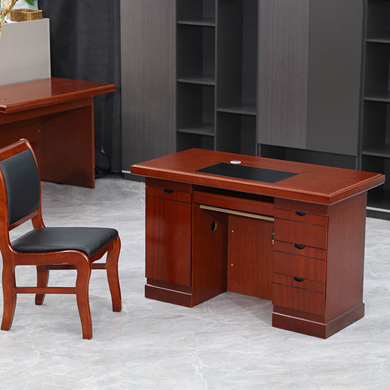 Contemporary Retro Solid Wood Rectangular Desk With 3 Drawers 1 Cabinet For Home Office And Study