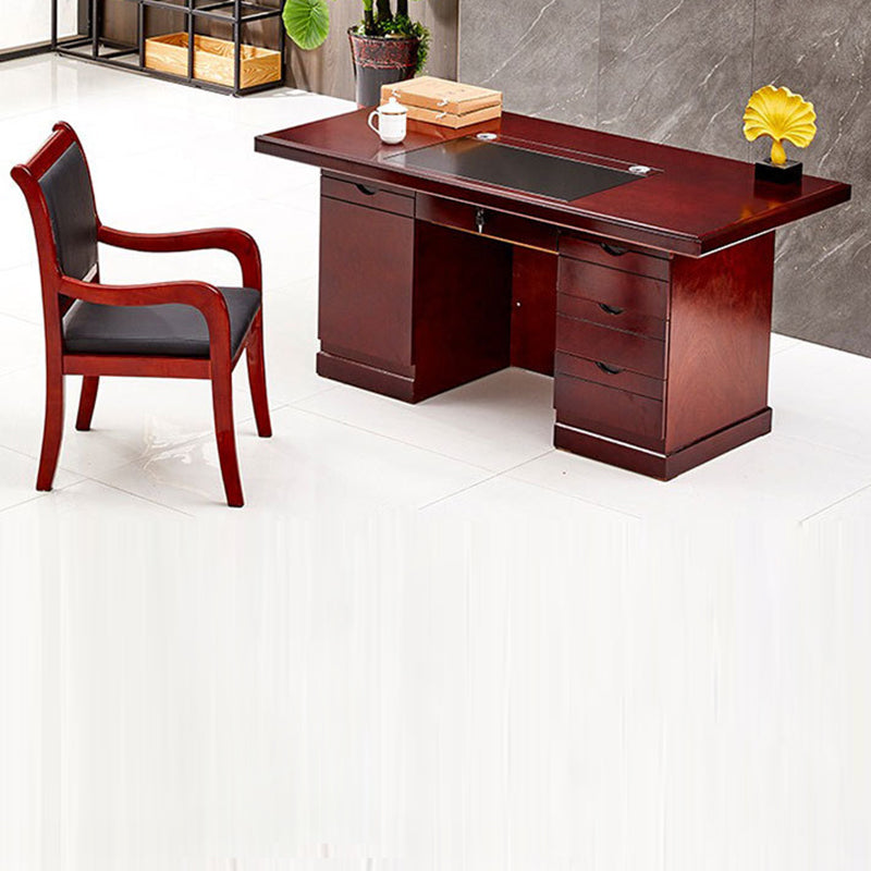 Contemporary Retro Solid Wood Rectangular Desk With 3 Drawers 1 Cabinet For Home Office And Study