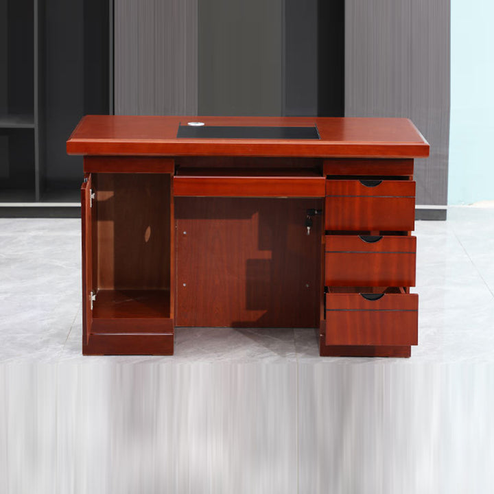 Bureau rectangulaire contemporain rétro en MDF avec 3 tiroirs et 1 placard pour bureau à domicile et étude 