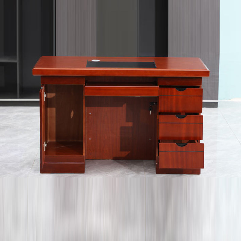 Contemporary Retro Solid Wood Rectangular Desk With 3 Drawers 1 Cabinet For Home Office And Study