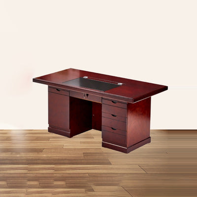 Contemporary Retro Solid Wood Rectangular Desk With 3 Drawers 1 Cabinet For Home Office And Study