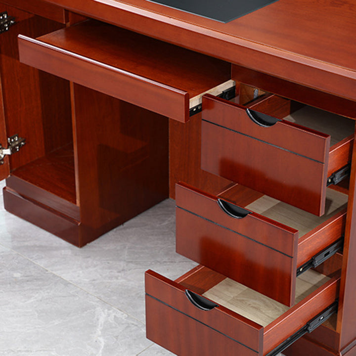 Bureau rectangulaire contemporain rétro en MDF avec 3 tiroirs et 1 placard pour bureau à domicile et étude 