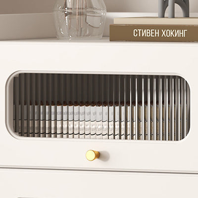 Contemporary Nordic Striped Glass Slab And Board Side Table 1/2 Cabinet With Silent Wheels For Living Room